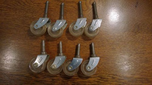 8 Vintage Furniture Clear HARD PLASTIC Casters Wheels 4 short 4 long shafts