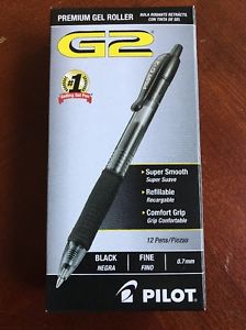 12 Pilot G2 Black Fine 0.7 MM Rollerball Pens 31020 G2-7 072838310200  Free Ship