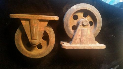 2 vintage cast iron industrial cart wheels 7 inch bond 2841 for sale