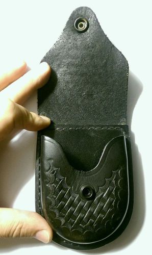 Police Security Gov&#039;t Duty Gear black leather Cuff Case basket weave 2-1/4&#034; belt