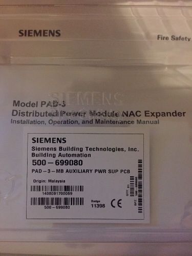NEW SIEMENS PAD-3-MB  POWER Supply  NAC EXPANDER 500-699080 Fire Alarm PAD-3