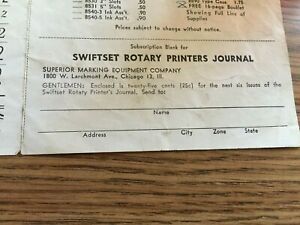 Instructions for Swiftset Rotary Printers Journal,1951 Order Form