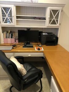 L Shaped Shabby Chic Desk with Executive Hutch