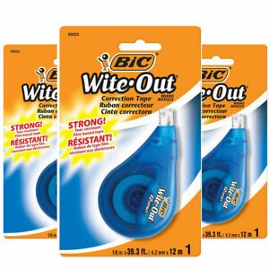 Pack of (3) New BIC EZ Correct Correction Tape, White, 1-Count, 33.3 feet