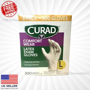 CURAD Comfort Wear Latex Exam Gloves 6.7 Mil Thick Heavy Duty Large 300 Count