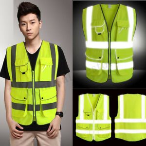 Hi-Vis Unisex Safety Vest Reflective Jacket Security Waistcoat Multi Pockets