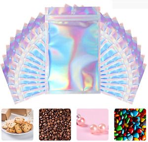 Permotary 200 PCS Holographic Mylar Ziplock Bags Rainbow Pouch Aluminum Foil Bag