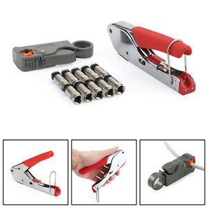 Compression Stripper Tool Coaxial F-Type Crimper + 10PCS RG6 Crimp Connectors A3
