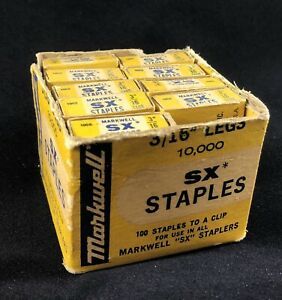 Vintage NOS Box Markwell SX Staples 3/16&#034; Legs 9 boxes/1000 staples per box 9000