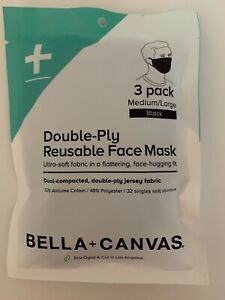 3 Pack Black REUSABLE FACE MASK Double-Ply Medium/Large Bella+Canvas brand