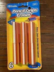 Bazic Pencil Grips Eraser 2221 Writing Comfort 6 Pack No Streaks Triangular Oran