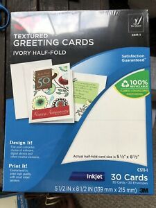 3M Textured Greeting Cards Ivory Half Fold 30 Ct 5.5 X 8.5” Inkjet C511-1