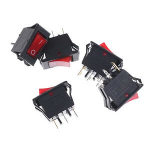 5PCS Red AC15A/250V 20A/125V ON-OFF 2 Position SPST Boat Rocker Switch 3 pins pq