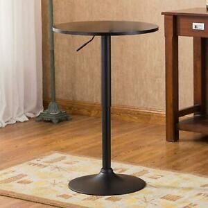 Black Metal Bar Table Round Top Adjustable Height With Black Leg And Base Belham