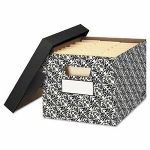 Bankers Storage Box, 12.5 x 16.25 x 10.5, BLK/WHT Brocade, 4/CT (FEL0022705)