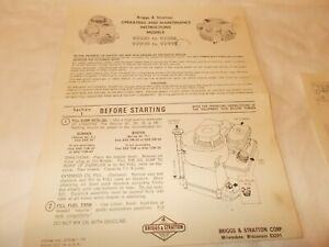 briggs and stratton 95200 to 92598 and 92900 to 92998 operators manual