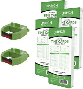 uPunch 2 Pack Ribbon/200 Card Combo for Green HN3000 AutoAlign Time Clocks