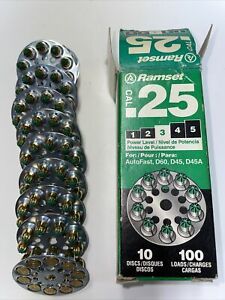 Lot of 1 Box / 100 Loads Ramset .25 Caliber Green Plastic 10-Shot Disc