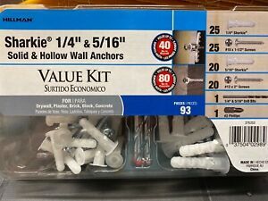 Hillman Sharkie 1/4 and 5/16 Solid &amp; Hollow Wall Anchors value Kit New 93 pieces