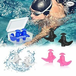 ALMDA Swimming Ear Plugs, 4 Pairs Reusable Silicone Ear Plugs for Swimming, Ear