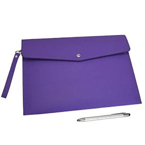 Wonderpool A4 Premium Faux Leather Envelope Documents Multifunction Purple