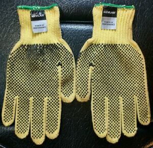 Large Yellow DuPont Kevlar Work Gloves Rubber Grip 