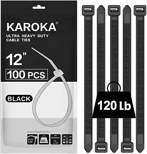 Zip Ties 12 Inch Heavy Duty Zip Ties With 120 Pounds Tensile Strength, Black Cab