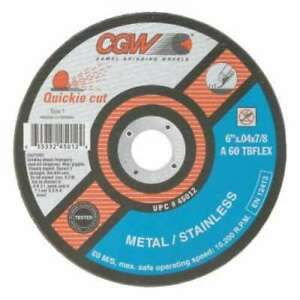 CGW Abrasives Extra Thin Cut-Off Wheel, Type 1, 6 in Dia, .04 in Thick, 7/8 in