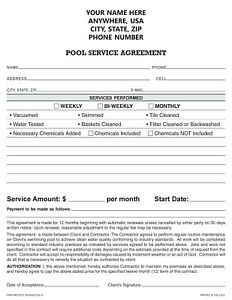 100 2-part POOL SERVICE AGREEMENT Forms