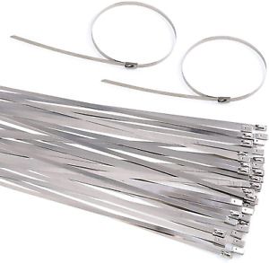 Keadic 30Pcs 14 Inches 304 Stainless Steel Zip Ties Exhaust Wrap Coated Locking,