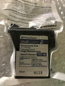 New Genuine Pitney Bowes 797-M Ink Cartridge Fluorescent Red OEM Sealed