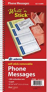 Adams Write &#039;N Stick Message Pad, 2-Part, Carbonless, 5-1/4&#034; x 11&#034; 200 Sets/Book