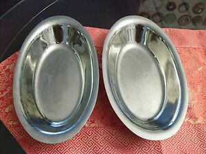 Two oval Salad Bowl Stainless Steel 18/8 polished commercial heavy duty Japan