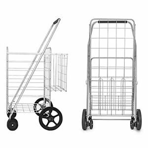 UPGRADED XL Shopping Cart with Wheels Metal Grocery Cart Shopping Cart for Gr...