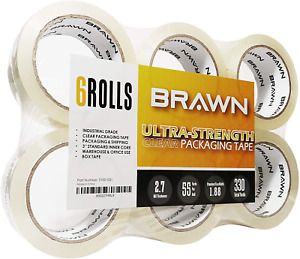 Brawn 2.7 mil Ultra-Strength Clear Packing Tape, 6 Rolls x 55 Yards, 2 inch Wide