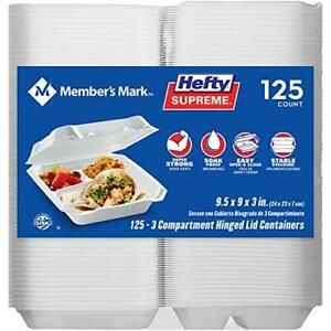 Member&#039;s Mark 3-Compartment Foam Hinged Lid Container (125 ct.)!
