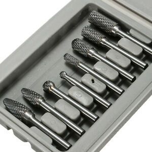 8 Pcs Double Cut Carbide Rotary Burr Bits Set 1/4 Inch Shank For Die Grinder PN