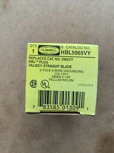 New HUBBELL HBL5965VY 2 POLE 3-WIRE 15A 125V NEMA 5-15P STRAIGHT BLADE PLUG 