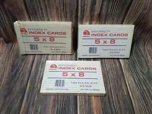 Ampad Index Cards 5x8&#034; 8PT Lined USA 100ct 3 PACKS of 100 Accounting VTG Filing