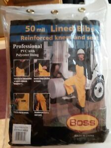 Boss 50 mil Polyester Lined Bibs. Reinforced Knees and Seat. Size: Extra Large.