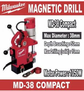 MILWAUKEE MD 38 MAGNETIC DRILL PRESS STAND COMPACT Euro Plug W/ US ADAPTER 1050W