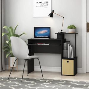 40 In. Rectangular Black/Brown 1 Drawer Computer Desk with Keyboard Tray