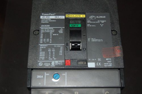 Square d powerpact jd250 circuit breaker jda36200 - 200a - 480v 3p for sale