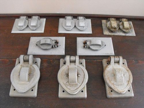 Old vtg metal electrical hinged receptacle outdoor protection cover lot of 8 for sale