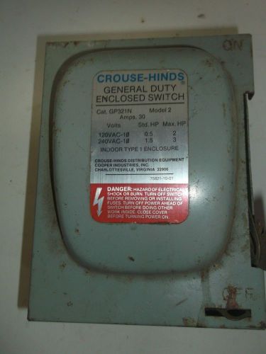 Crouse-Hinds General Duty Enclosed Switch 30 Amps 120 - 240 VAC Model 2