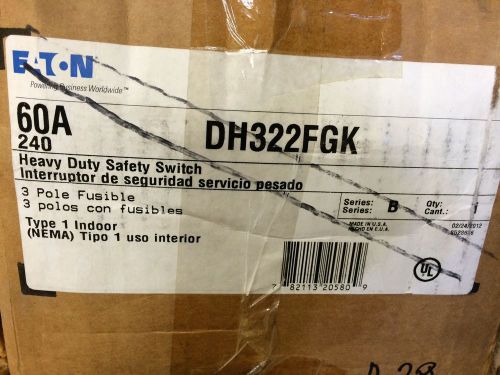New cutler hammer disconnect switch dh322fgk 3p nema 1 240v 60a fusible for sale
