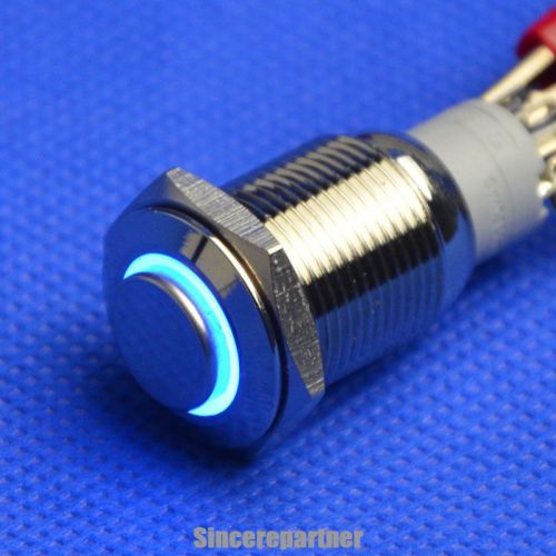 16mm blue led circle latching push button switch dc 12 angel eye car 5pins for sale