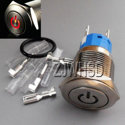 19mm 12v red led lighted push button metal on-off lock switch + connector o-ring for sale