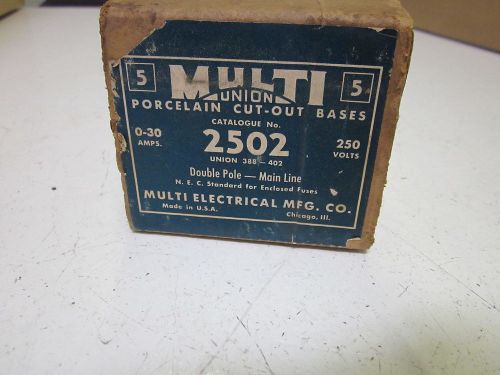 LOT OF 5  MULTI ELECTRICAL CO. 2502 PORCELAIN FUSE HOLDER 250V *NEW IN A BOX*