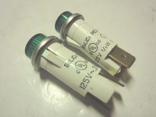 Solico 125v 1/3w green round indicator light lot of 2 (pcs) for sale